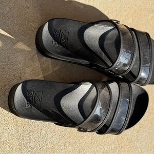 REEF Vista Hi-Energy Black Slide Sandals with Clear Straps